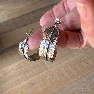 Navajo Chris Charley Sterling Silver Feather Earrings new